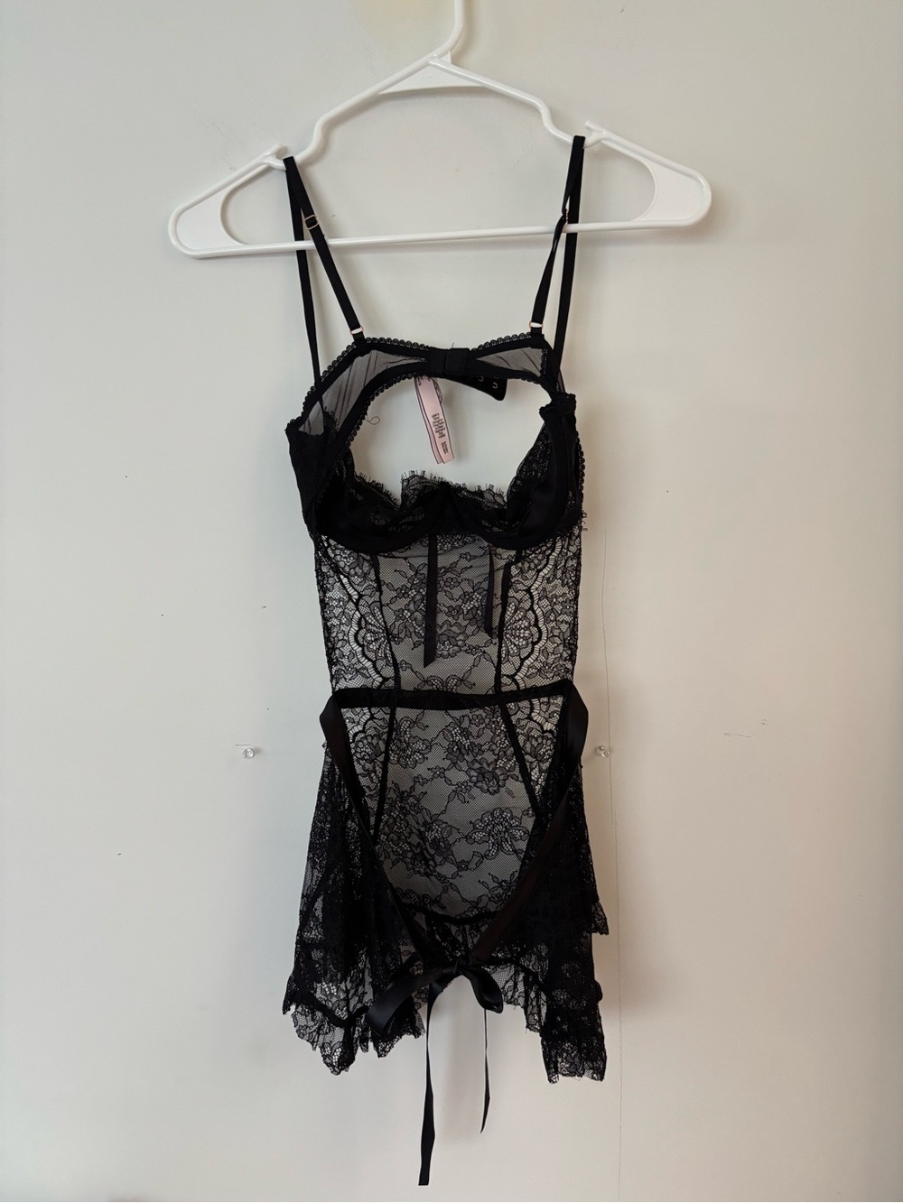 victoria’s secret black lace sheer babydoll tie back lingerie 🖤
